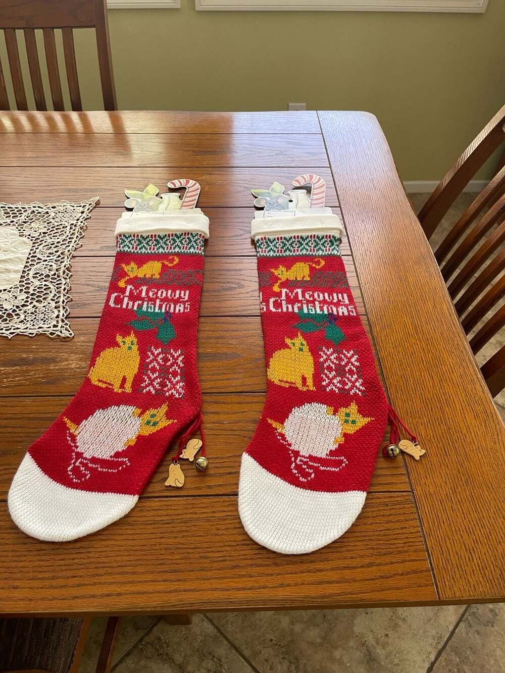 Vintage Cozy Pet "Meowy Christmas" Knit Cat Stocking